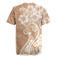 Polynesian Women's Day Rugby Jersey Brown Hibiscus Flowers With Polynesian Pattern