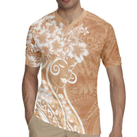 Polynesian Women's Day Rugby Jersey Brown Hibiscus Flowers With Polynesian Pattern