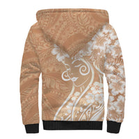 Polynesian Women's Day Sherpa Hoodie Brown Hibiscus Flowers With Polynesian Pattern