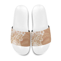 Polynesian Women's Day Slide Sandals Brown Hibiscus Flowers With Polynesian Pattern