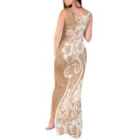 Polynesian Women's Day Tank Maxi Dress Brown Hibiscus Flowers With Polynesian Pattern