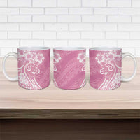 Polynesian Women's Day Ceramic Mug Pink Hibiscus Flowers With Polynesian Pattern