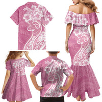 Polynesian Women's Day Family Matching Mermaid Dress and Hawaiian Shirt Pink Hibiscus Flowers With Polynesian Pattern LT05 - Polynesian Pride
