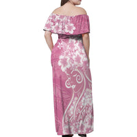 Polynesian Women's Day Family Matching Off Shoulder Maxi Dress and Hawaiian Shirt Pink Hibiscus Flowers With Polynesian Pattern