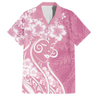 Polynesian Women's Day Hawaiian Shirt Pink Hibiscus Flowers With Polynesian Pattern