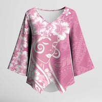 Polynesian Women's Day Kimono Sleeve Blouse Pink Hibiscus Flowers With Polynesian Pattern