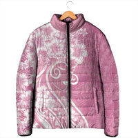 Polynesian Women's Day Padded Jacket Pink Hibiscus Flowers With Polynesian Pattern