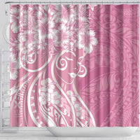 Polynesian Women's Day Shower Curtain Pink Hibiscus Flowers With Polynesian Pattern