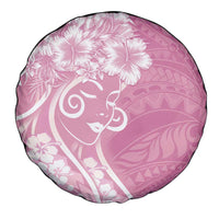 Polynesian Women's Day Spare Tire Cover Pink Hibiscus Flowers With Polynesian Pattern