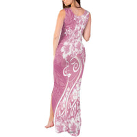 Polynesian Women's Day Tank Maxi Dress Pink Hibiscus Flowers With Polynesian Pattern