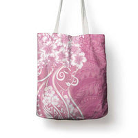 Polynesian Women's Day Tote Bag Pink Hibiscus Flowers With Polynesian Pattern
