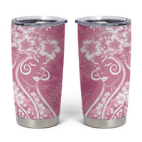 Polynesian Women's Day Tumbler Cup Pink Hibiscus Flowers With Polynesian Pattern