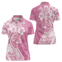 Polynesian Women's Day Women Polo Shirt Pink Hibiscus Flowers With Polynesian Pattern
