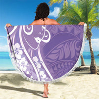 Polynesian Women's Day Beach Blanket Purple Hibiscus Flowers With Polynesian Pattern