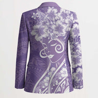 Polynesian Women's Day Blazer Purple Hibiscus Flowers With Polynesian Pattern