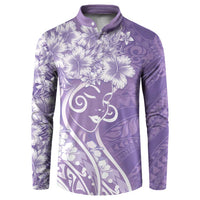 Polynesian Women's Day Button Sweatshirt Purple Hibiscus Flowers With Polynesian Pattern