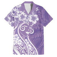 Polynesian Women's Day Family Matching Off Shoulder Maxi Dress and Hawaiian Shirt Purple Hibiscus Flowers With Polynesian Pattern LT05 Dad's Shirt - Short Sleeve Purple - Polynesian Pride