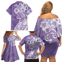 Polynesian Women's Day Family Matching Off Shoulder Short Dress and Hawaiian Shirt Purple Hibiscus Flowers With Polynesian Pattern LT05 - Polynesian Pride