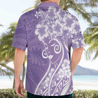 Polynesian Women's Day Hawaiian Shirt Purple Hibiscus Flowers With Polynesian Pattern