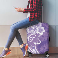 Polynesian Women's Day Luggage Cover Purple Hibiscus Flowers With Polynesian Pattern