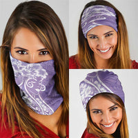 Polynesian Women's Day Neck Gaiter Purple Hibiscus Flowers With Polynesian Pattern