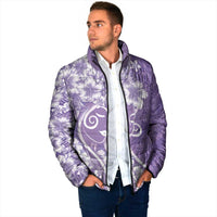 Polynesian Women's Day Padded Jacket Purple Hibiscus Flowers With Polynesian Pattern