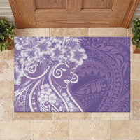 Polynesian Women's Day Rubber Doormat Purple Hibiscus Flowers With Polynesian Pattern