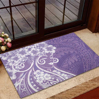 Polynesian Women's Day Rubber Doormat Purple Hibiscus Flowers With Polynesian Pattern