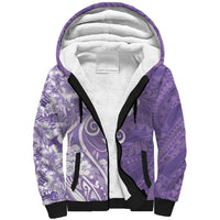 Polynesian Women's Day Sherpa Hoodie Purple Hibiscus Flowers With Polynesian Pattern