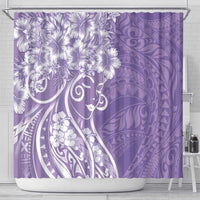 Polynesian Women's Day Shower Curtain Purple Hibiscus Flowers With Polynesian Pattern