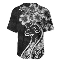 Polynesian Women's Day Baseball Jersey Black Hibiscus Flowers With Polynesian Pattern