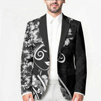 Polynesian Women's Day Blazer Black Hibiscus Flowers With Polynesian Pattern