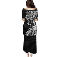 Polynesian Women's Day Family Matching Puletasi and Hawaiian Shirt Black Hibiscus Flowers With Polynesian Pattern