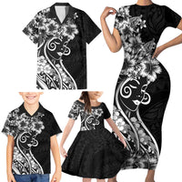 Polynesian Women's Day Family Matching Short Sleeve Bodycon Dress and Hawaiian Shirt Black Hibiscus Flowers With Polynesian Pattern LT05 - Polynesian Pride