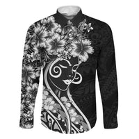 Polynesian Women's Day Family Matching Short Sleeve Bodycon Dress and Hawaiian Shirt Black Hibiscus Flowers With Polynesian Pattern LT05 Dad's Shirt - Long Sleeve Black - Polynesian Pride