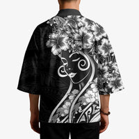 Polynesian Women's Day Kimono Black Hibiscus Flowers With Polynesian Pattern