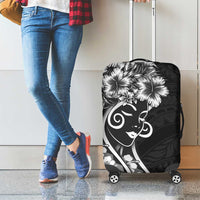 Polynesian Women's Day Luggage Cover Black Hibiscus Flowers With Polynesian Pattern