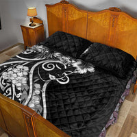 Polynesian Women's Day Quilt Bed Set Black Hibiscus Flowers With Polynesian Pattern