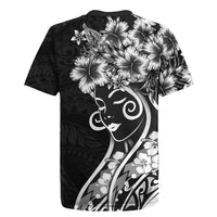 Polynesian Women's Day Rugby Jersey Black Hibiscus Flowers With Polynesian Pattern