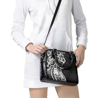 Polynesian Women's Day Shoulder Handbag Black Hibiscus Flowers With Polynesian Pattern