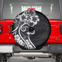 Polynesian Women's Day Spare Tire Cover Black Hibiscus Flowers With Polynesian Pattern