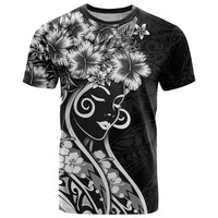 Polynesian Women's Day T Shirt Black Hibiscus Flowers With Polynesian Pattern