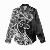 Polynesian Women's Day Women Casual Shirt Black Hibiscus Flowers With Polynesian Pattern