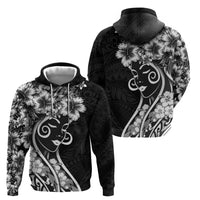 Polynesian Women's Day Zip Hoodie Black Hibiscus Flowers With Polynesian Pattern