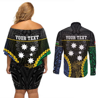Personalised South Sea Islanders And Gilbert Islands Couples Matching Off Shoulder Short Dress and Long Sleeve Button Shirt Kanakas Polynesian Pattern LT05 - Polynesian Pride