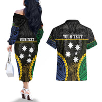Personalised South Sea Islanders And Gilbert Islands Couples Matching Off The Shoulder Long Sleeve Dress and Hawaiian Shirt Kanakas Polynesian Pattern