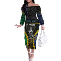 Personalised South Sea Islanders And New Caledonia Family Matching Off The Shoulder Long Sleeve Dress and Hawaiian Shirt Kanakas Polynesian Pattern LT05 Mom's Dress Black - Polynesian Pride