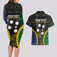 Personalised South Sea Islanders And New Ireland Couples Matching Long Sleeve Bodycon Dress and Hawaiian Shirt Kanakas Polynesian Pattern LT05 - Polynesian Pride