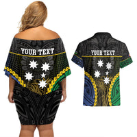 Personalised South Sea Islanders And New Ireland Couples Matching Off Shoulder Short Dress and Hawaiian Shirt Kanakas Polynesian Pattern