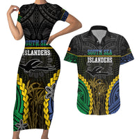 Personalised South Sea Islanders And New Ireland Couples Matching Short Sleeve Bodycon Dress and Hawaiian Shirt Kanakas Polynesian Pattern LT05 Black - Polynesian Pride